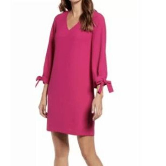 Cynthia Steffe Dresses & Skirts - CeCe Women's Dress Garden Rose(pink) Size 10 Tie-Sleeve V-Neck Solid Shift